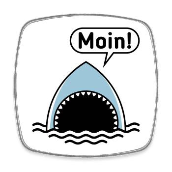 Moin! (Hai / Haifisch / Sprechblase / Comic) - Viereckiger Kühlschrankmagnet - Weiß - Vorne