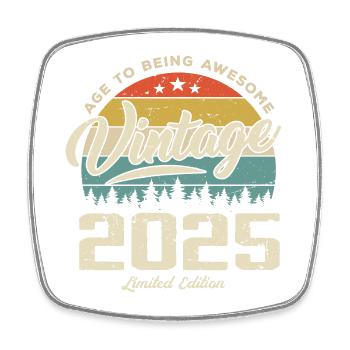 Vintage-Jubiläumsgeschenk im Retro-Stil 2025 - Viereckiger Kühlschrankmagnet - Weiß - Vorne