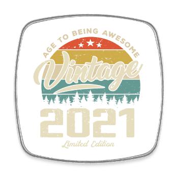 Vintage-Geburtstagsgeschenk im Retro-Stil 2021 - Viereckiger Kühlschrankmagnet - Weiß - Vorne