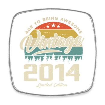 Vintage Retro Style Anniversary Gift 2014 - Square fridge magnet - white - Front