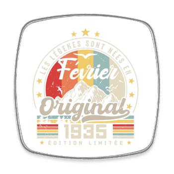 Février 1935 Cadeau 89e Anniversaire Février 1935 - Magnet carré - blanc - Devant
