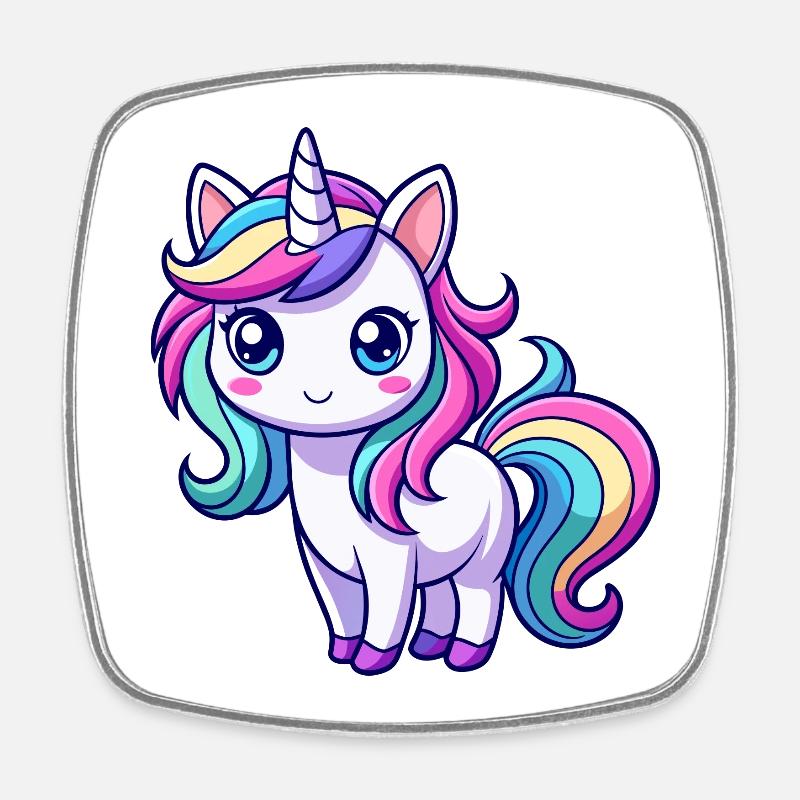 Süßes Regenbogen-Einhorn - Viereckiger Kühlschrankmagnet - Weiß