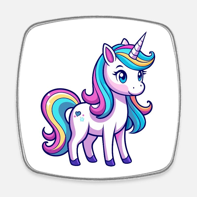 Süßes Regenbogen-Einhorn - Viereckiger Kühlschrankmagnet - Weiß