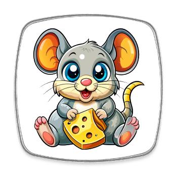 Souris amoureuse du fromage - Magnet carré - blanc - Devant