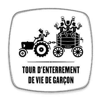 Tour D’Enterrement Vie Garçon Tracteur Tonneau (B) - Magnet carré - blanc - Devant