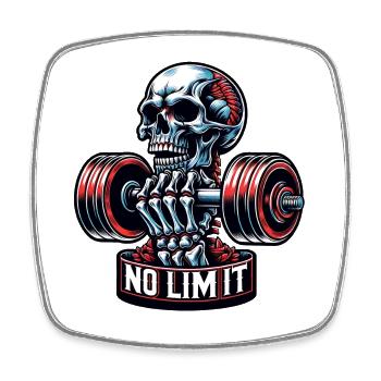 No Limit Workout Bodybuilding Skull with Dumbbell - Square fridge magnet - white - Front