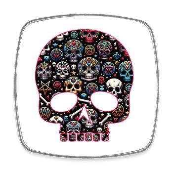 Buntes dekoratives Skullmuster - Viereckiger Kühlschrankmagnet - Weiß - Vorne