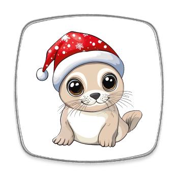 Robbe Weihnachten Süß Niedlich Xmas Weihnachtlich - Viereckiger Kühlschrankmagnet - Weiß - Vorne