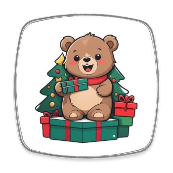 Cute bear celebrating Christmas. - Square fridge magnet - white - Front