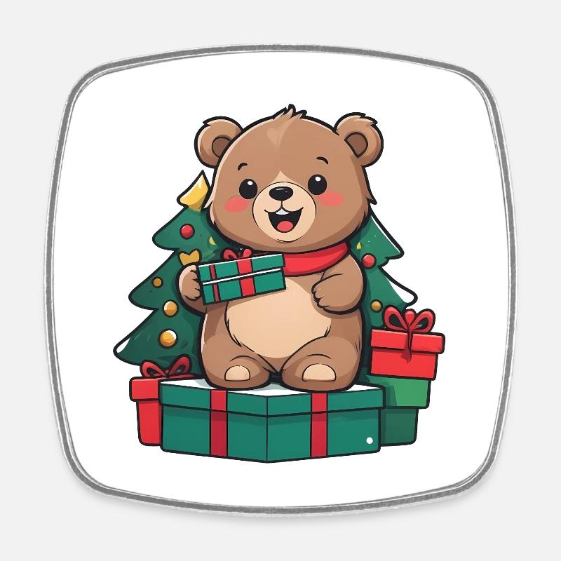 Cute bear celebrating Christmas. - Square fridge magnet - white