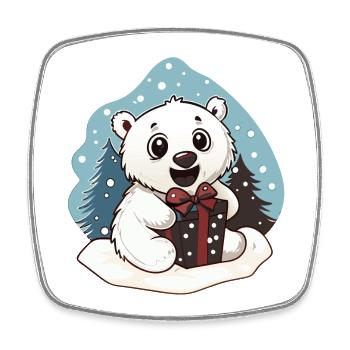 Cute polar bear with gift for Christmas - Square fridge magnet - white - Front