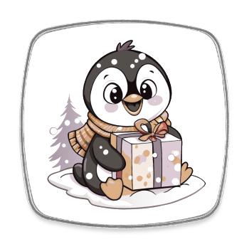 Cute penguin with gift for Christmas - Square fridge magnet - white - Front