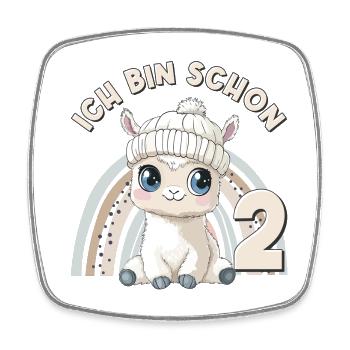 2. Geburtstag Alpaka Lama Regenbogen Süß Niedlich - Viereckiger Kühlschrankmagnet - Weiß - Vorne