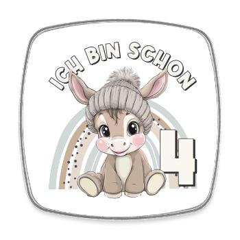 4th Birthday Donkey Rainbow Cute Cute - Square fridge magnet - white - Front