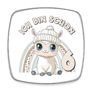 6. Geburtstag Alpaka Lama Regenbogen Süß Niedlich - Viereckiger Kühlschrankmagnet - Weiß - Vorne