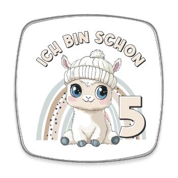 5. Geburtstag Alpaka Lama Regenbogen Süß Niedlich - Viereckiger Kühlschrankmagnet - Weiß - Vorne
