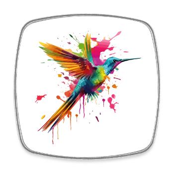 Hummingbird Splash Bird Animal Art Watercolor Colorful - Square fridge magnet - white - Front