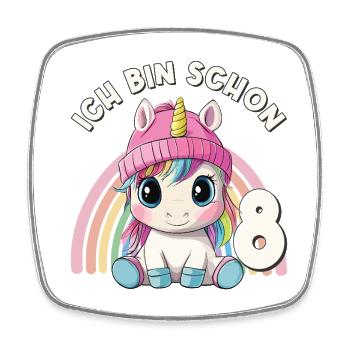 8ème anniversaire Licorne Arc-en-ciel Mignon Mignon - Magnet carré - blanc - Devant