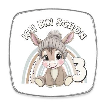 3ème anniversaire âne arc-en-ciel mignon mignon - Magnet carré - blanc - Devant