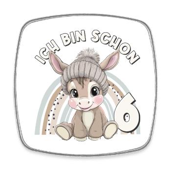 6. Geburtstag Esel Regenbogen Süß Niedlich - Viereckiger Kühlschrankmagnet - Weiß - Vorne