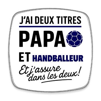 2 titres papa et handballeur,Handball,Sport - Magnet carré - blanc - Devant