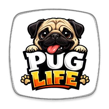 Pug Life Cartoon-Emblem - Viereckiger Kühlschrankmagnet - Weiß - Vorne