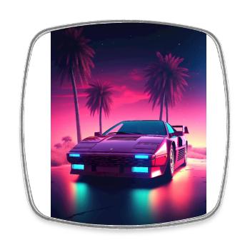 Eine Synthwave Fahrt in die Zukunft im Outrun Stil - Viereckiger Kühlschrankmagnet - Weiß - Vorne