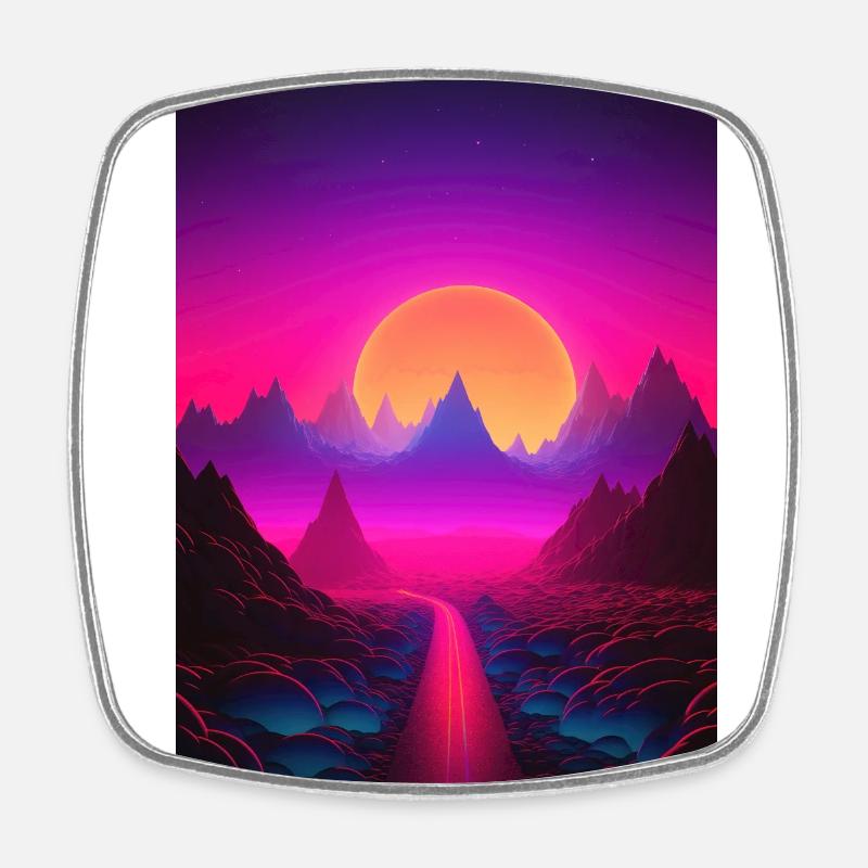 Luminous Peaks: Synthwave Serenity - Viereckiger Kühlschrankmagnet - Weiß