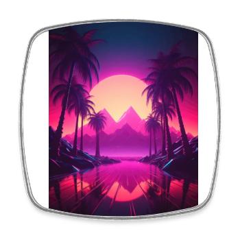 Beachside Beats: Synthwave-Vibes unter Palmen - Viereckiger Kühlschrankmagnet - Weiß - Vorne