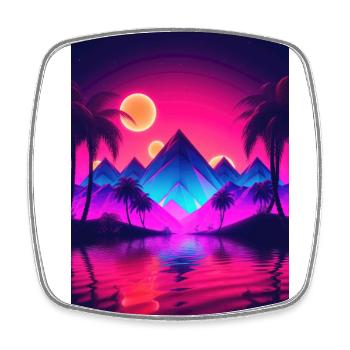 Sunset Serenity: Synthwave-Träume an der Küste - Viereckiger Kühlschrankmagnet - Weiß - Vorne