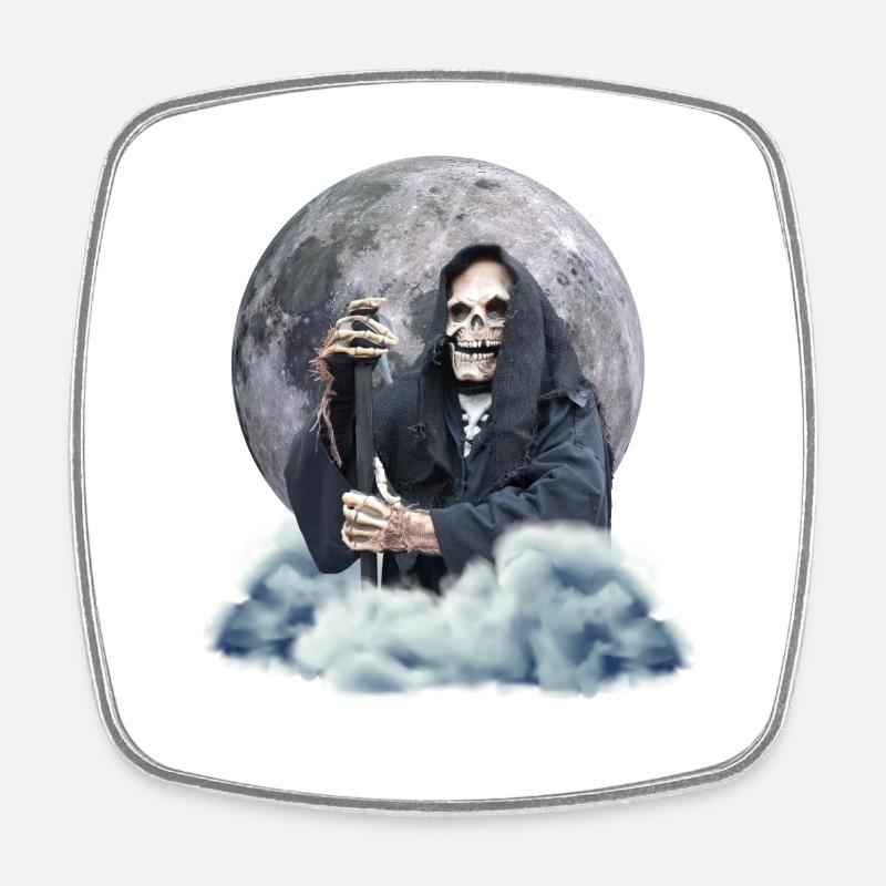Totenkopf Sensenmann - Viereckiger Kühlschrankmagnet - Weiß