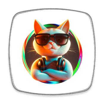 Katze Brille Turntable DJ Disco Club Kopfhörer - Viereckiger Kühlschrankmagnet - Weiß - Vorne