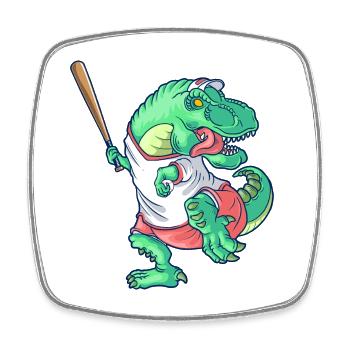Dinosaurier T-Rex Baseball- oder Softballspieler - Viereckiger Kühlschrankmagnet - Weiß - Vorne