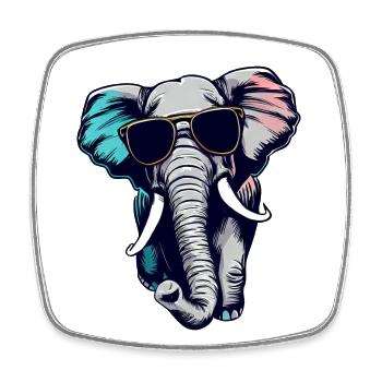 Cool Elefant - Elefant mit Sonnenbrille - Viereckiger Kühlschrankmagnet - Weiß - Vorne