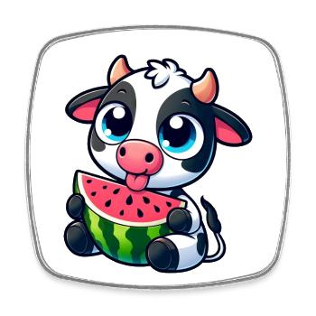 Süße Kuh Ochse Bulle Wassermelone Sommer Früchtig - Viereckiger Kühlschrankmagnet - Weiß - Vorne