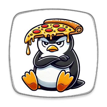 Cute Penguin Chef Cartoon Pizza Clumsy - Square fridge magnet - white - Front