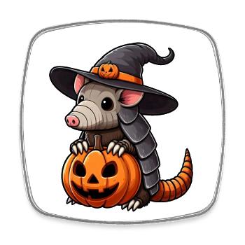 Mignon Halloween Armadillo Sorcière Citrouille - Magnet carré - blanc - Devant