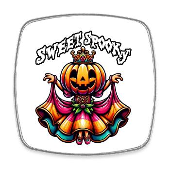 Halloween Kürbis Prinzessin mit buntem Kleid - Viereckiger Kühlschrankmagnet - Weiß - Vorne