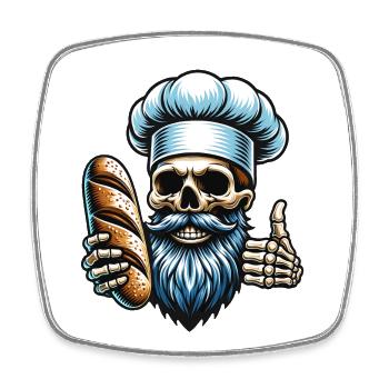 Skull mit Bäckermütze und Brot - Viereckiger Kühlschrankmagnet - Weiß - Vorne