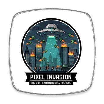 Pixel Invasion Citykrieg - Viereckiger Kühlschrankmagnet - Weiß - Vorne