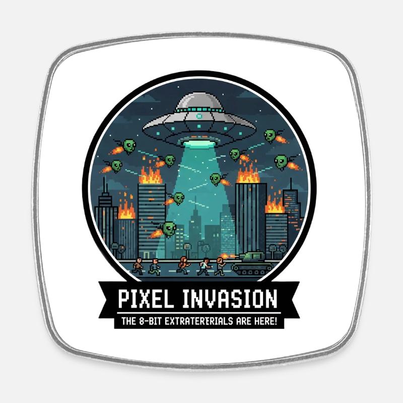 Pixel Invasion City War - Square fridge magnet - white