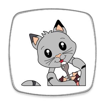 Katze beim Frühstücken - Geschenk für Katzenmamas - Viereckiger Kühlschrankmagnet - Weiß - Vorne