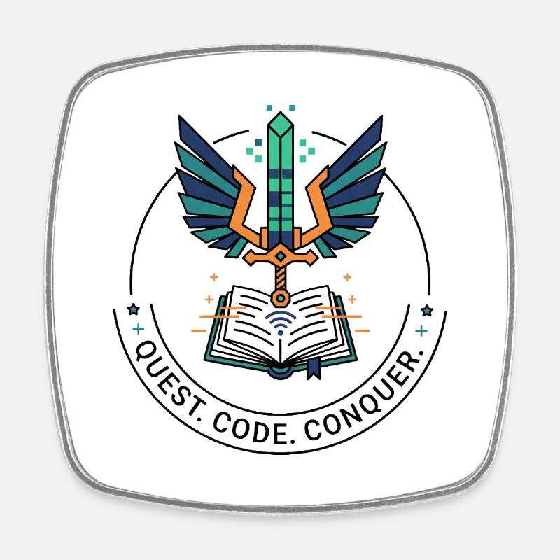 Quest. Code. Conquer Emblem - Square fridge magnet - white
