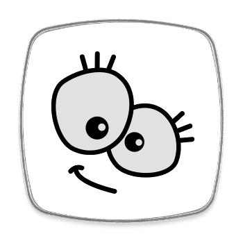Nett guckendes Cartoon Gesicht mit großen Augen - Viereckiger Kühlschrankmagnet - Weiß - Vorne