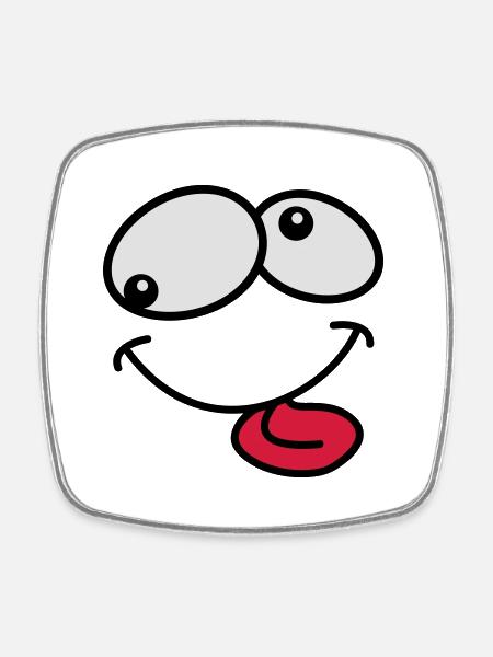 Stupide Crazy Grimace Comic Cartoon Face - Magnet carré - blanc