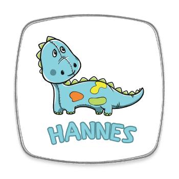 Dinosaur funny child Hannes birthday gift - Square fridge magnet - white - Front