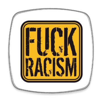 fuck verbot nein no racism logo text dagegen naech - Viereckiger Kühlschrankmagnet - Weiß - Vorne