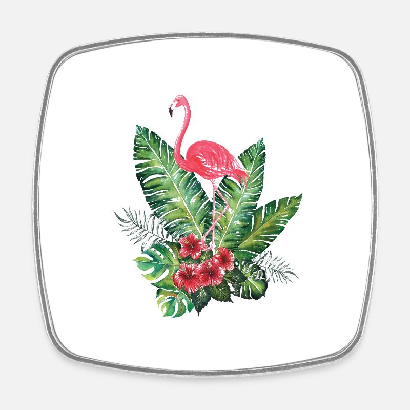 Flamant Rose tropical - Magnet carré - blanc