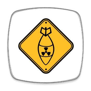 bouclier danger attention attention bombe atomique - Magnet carré - blanc - Devant