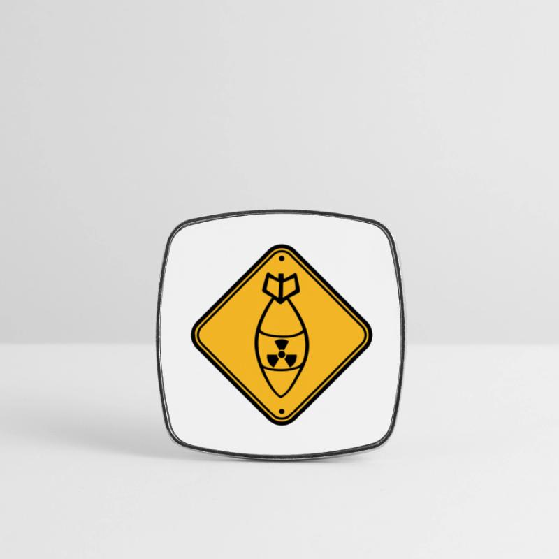shield danger caution warning caution atomic bomb r Square fridge magnet